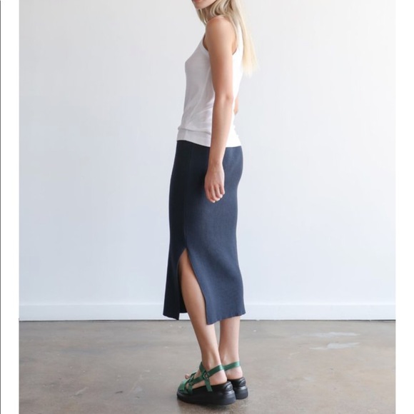 Mijeong Park Rib Knit MIDI Skirt in Navy - Picture 6 of 11
